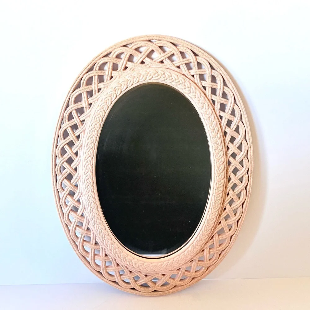 Vintage 1978 Homco Faux Wicker or Rattan Pink Mirror, Dart Industries USA